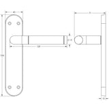 Technical drawing of of Frelan - Twin Suite Door Handle on Latchplate Polished Chrome/Satin Chrome Sku. JV432PCSC