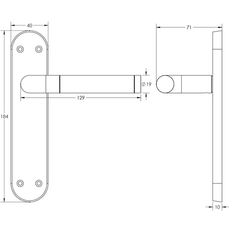 Technical drawing of of Frelan - Twin Suite Door Handle on Latchplate Polished Chrome/Satin Chrome Sku. JV432PCSC