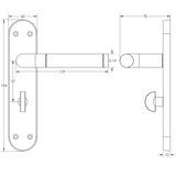 Technical drawing of of Frelan - Twin Suite Door Handle on Bathroom Plate Polished Chrome/Satin Chrome Sku. JV433PCSC