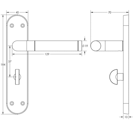 Technical drawing of of Frelan - Twin Suite Door Handle on Bathroom Plate Polished Chrome/Satin Chrome Sku. JV433PCSC