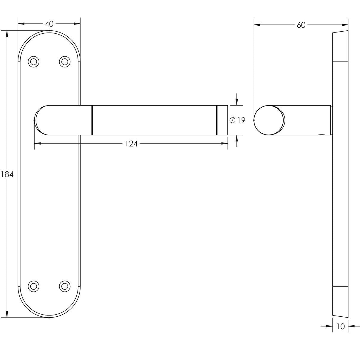 Technical drawing of of Frelan - Mitred Suite Door Handle on Latchplate Polished Chrome/Satin Chrome Sku. JV437PCSC