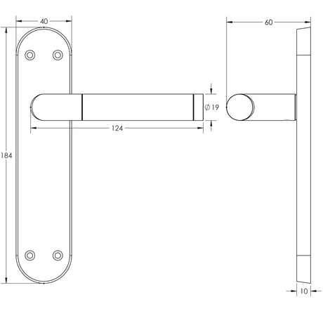 Technical drawing of of Frelan - Mitred Suite Door Handle on Latchplate Polished Chrome/Satin Chrome Sku. JV437PCSC