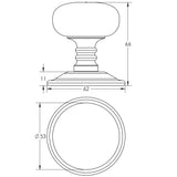 Technical drawing of of Frelan - Jedo Mushroom Mortice Door Knobs 62mm Diameter 62mm Polished Chrome Sku. JV46PC