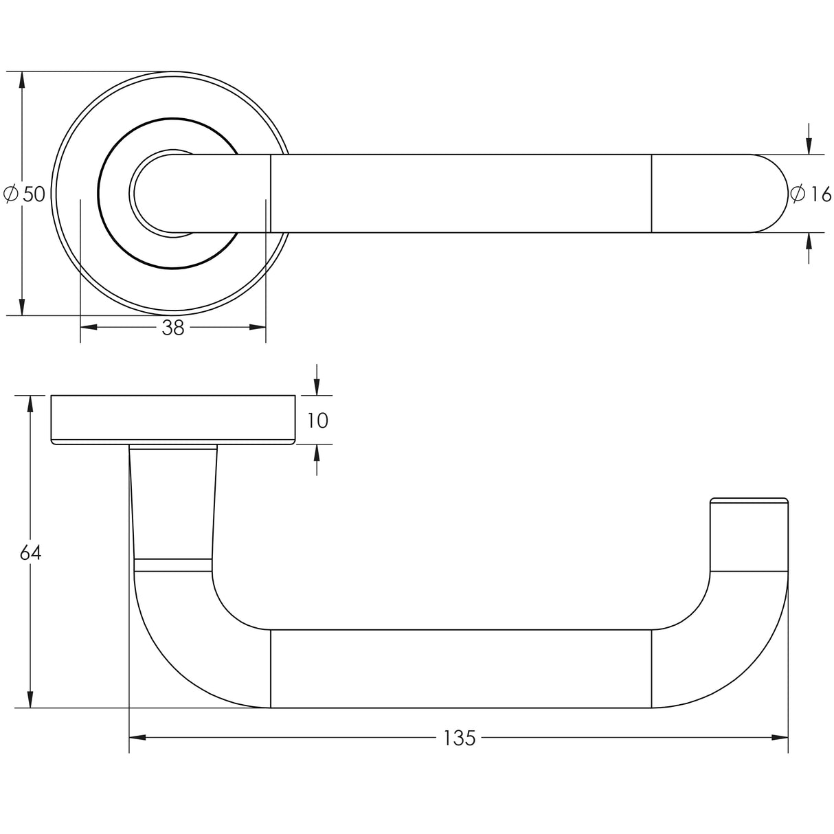 Technical drawing of of Frelan - Thame Door Handle on Rose Polished Brass Sku. JV502PB