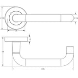 Technical drawing of of Frelan - Thame Door Handle on Rose Polished Brass Sku. JV502PB