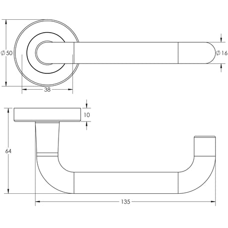 Technical drawing of of Frelan - Thame Door Handle on Rose Polished Brass Sku. JV502PB