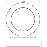 Technical drawing of of Frelan - Jedo Designer Oval Profile Escutcheons on 50mm Round Rose Satin Chrome Sku. JV503USC