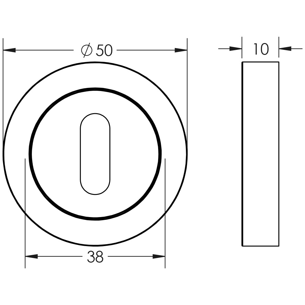 Technical drawing of of Frelan - Jedo Dual Standard Keyway Escutcheons on 50mm Round Rose Polished Chrome / Satin Nickel Sku. JV503PCSN