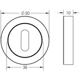 Technical drawing of of Frelan - Jedo Dual Standard Keyway Escutcheons on 50mm Round Rose Polished Chrome / Satin Nickel Sku. JV503PCSN