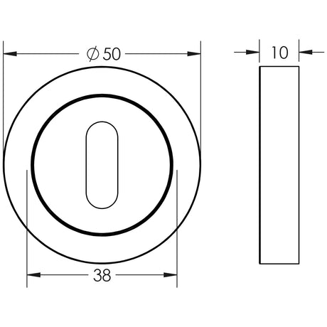 Technical drawing of of Frelan - Jedo Dual Standard Keyway Escutcheons on 50mm Round Rose Polished Chrome / Satin Nickel Sku. JV503PCSN