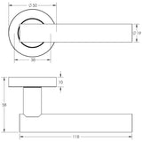 Technical drawing of of Frelan - Petra Door Handles Brass Finish Sku. JV508PVD