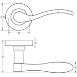 Technical drawing of of Frelan - Turin Door Handle on Rose Rustic Sku. JV550RUS