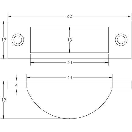 Technical drawing of of Frelan - Jedo Zinc Easy Clean Bolt Socket 63x20mm Satin Chrome Sku. JV5641SC