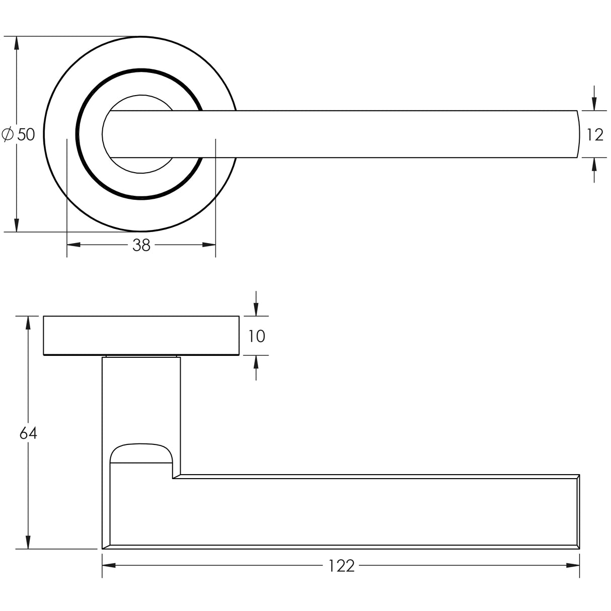 Technical drawing of of Frelan - Jet Door Handles in Satin Nickel Sku. JV600SN