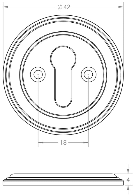 Technical drawing of of Frelan - Jedo Parisian Euro Profile Escutcheon 53mm Polished Brass Sku. JV604EPB