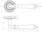 Technical drawing of of Frelan - Camille Door Handle on Rose Antique Brass Sku. JV651AB