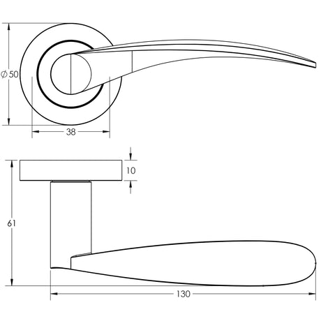 Technical drawing of of Frelan - Monaco Door Handle on Rose Polished Chrome Sku. JV690PC