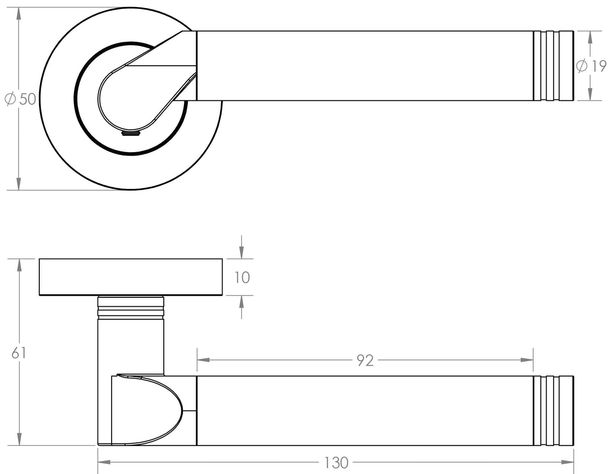 Technical drawing of of Frelan - Octavia Door Handle on Rose Polished Chrome/Satin Chrome Sku. JV765PCSC