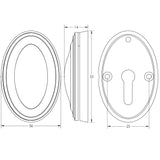 Technical drawing of of Frelan - Jedo Lined Oval Covered Escutcheon 36x55mm Antique Brass Sku. JV76AB