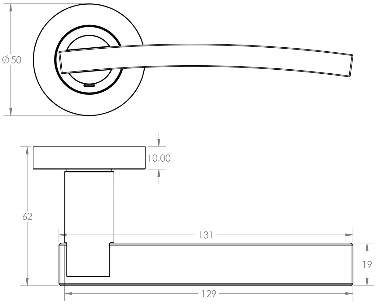 Technical drawing of of Frelan - Modena Door Handle on Rose Polished Chrome/Polished Black Nickel Sku. JV780PCBN