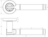 Technical drawing of of Frelan - Lydia Door Handle on Rose Polished Chrome/Satin Chrome Sku. JV790PCSC
