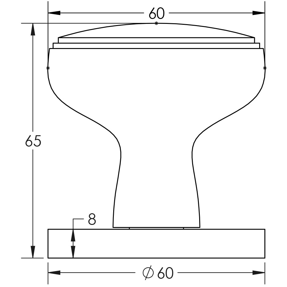 Technical drawing of of Frelan - Classic Satin Brass Mortice Knob Sku. JV801SB
