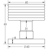 Technical drawing of of Frelan - Ribbon Black Mortice Knob Sku. JV802MB