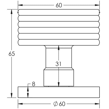 Technical drawing of of Frelan - Ribbon Antique Brass Mortice Knob Sku. JV802AB