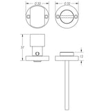 Technical drawing of of Frelan - Contemporary Polished Chrome Turn & Release for Mortice Knobs Sku. JV813PC