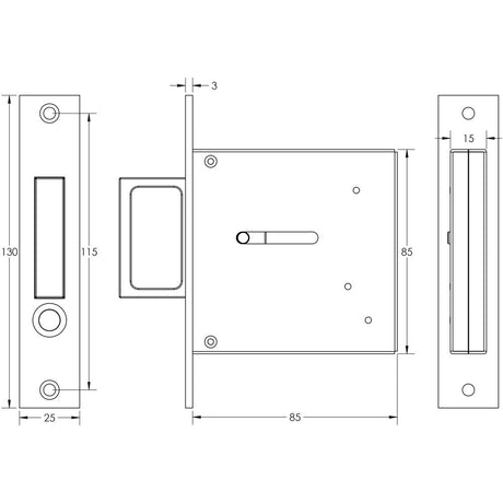 Technical drawing of of Frelan - Jedo Sliding Door Edge Pull Satin Chrome Sku. JV820SC
