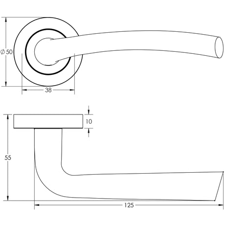 Technical drawing of of Frelan - Opal Door Handle on Rose Satin Chrome Sku. JV844SC
