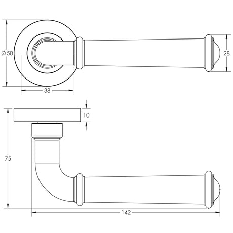 Technical drawing of of Frelan - Classic Matt Black Lever on rose Sku. JV847MB