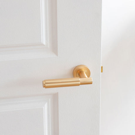 Technical drawing of of Frelan - Bloom Satin Brass Lever on Rose Sku. JV848SB