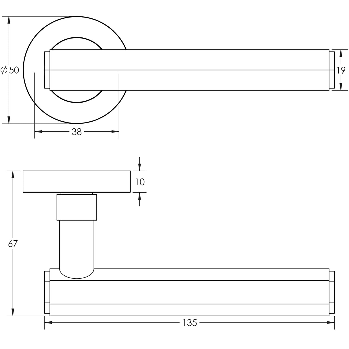 Frelan - Hex Lever on Round Rose - Satin Nickel