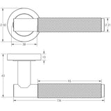 Technical drawing of of Frelan - Jedo Bari Knurled Door Handles Satin Nickel Sku. JV850SN