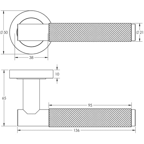 Technical drawing of of Frelan - Jedo Bari Knurled Door Handles Satin Nickel Sku. JV850SN