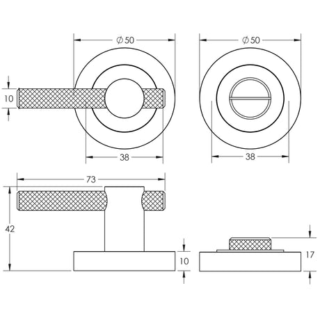 Technical drawing of of Frelan - Jedo Bari Knurled Turns & Releases Antique Brass Sku. JV855AB