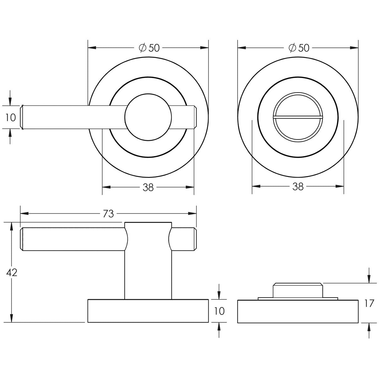 Technical drawing of of Frelan - Jedo Satin Brass Easy Thumb Turn & Lock Sku. JV856SB