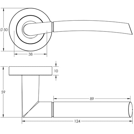 Technical drawing of of Frelan - Lorenzo Door Handle on Rose Polished Chrome/Satin Chrome Sku. JV861PCSC