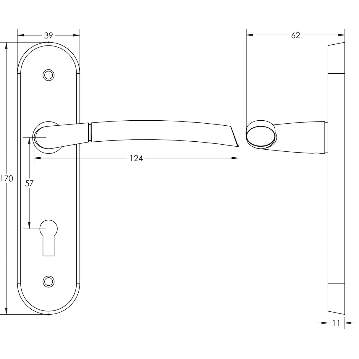 Technical drawing of of Frelan - Lorenzo Kontrax Suite Door Handle on Lockplate Polished Chrome/Satin Chrome Sku. JV862PCSC