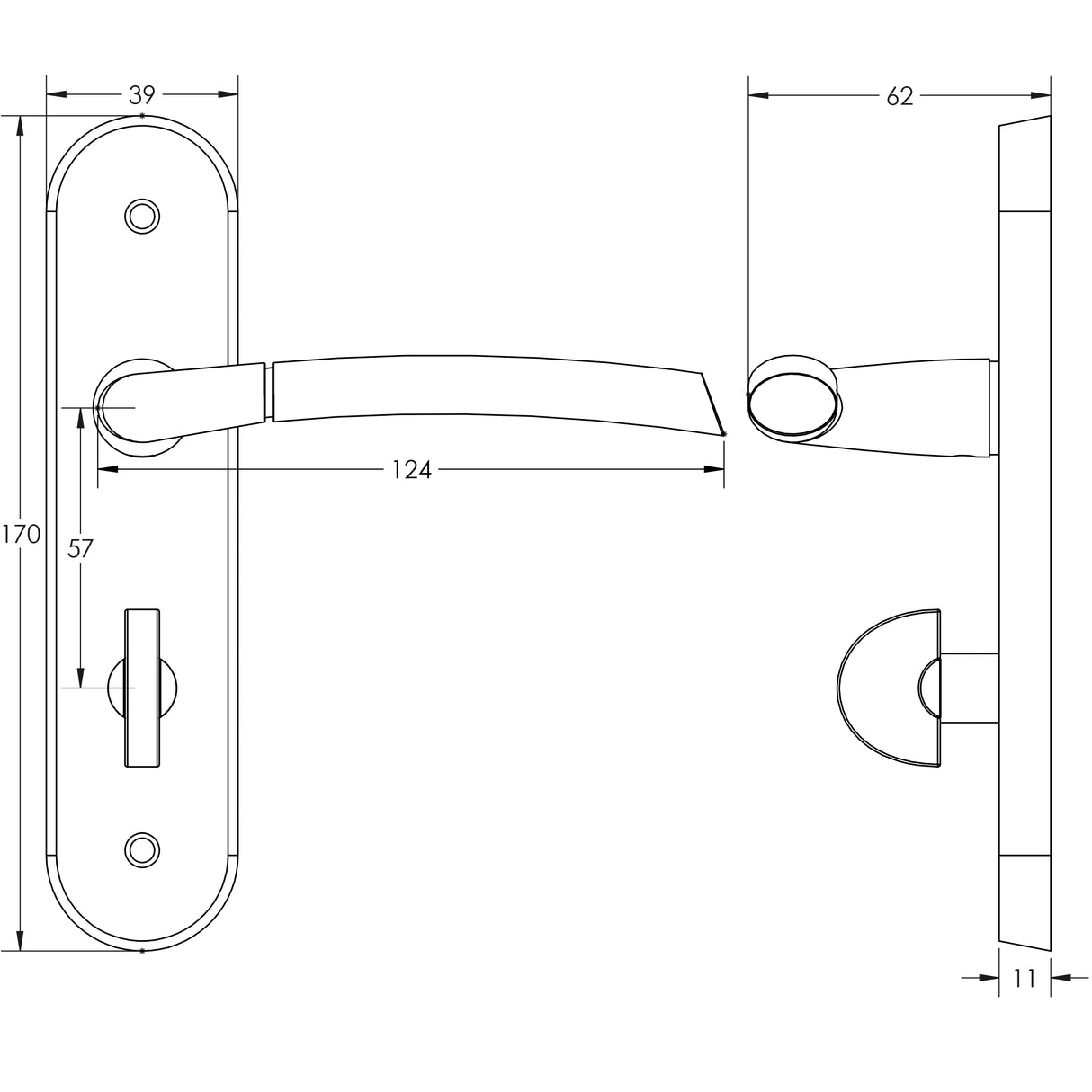 Technical drawing of of Frelan - Lorenzo Kontrax Suite Door Handle on Bathroom Plate Polished Chrome/Satin Chrome Sku. JV864PCSC