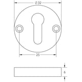 Technical drawing of of Frelan - Contemporary Satin Brass Escutcheons for Mortice Knobs Sku. JV866SB