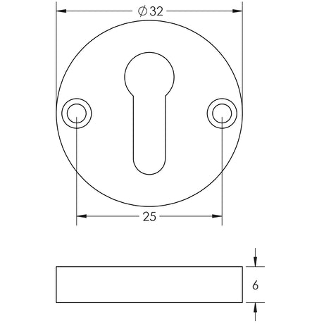 Technical drawing of of Frelan - Contemporary Satin Brass Escutcheons for Mortice Knobs Sku. JV866SB