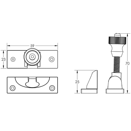 Technical drawing of of Frelan - Jedo Brighton Fasteners 55mm Satin Chrome Sku. JV88SC