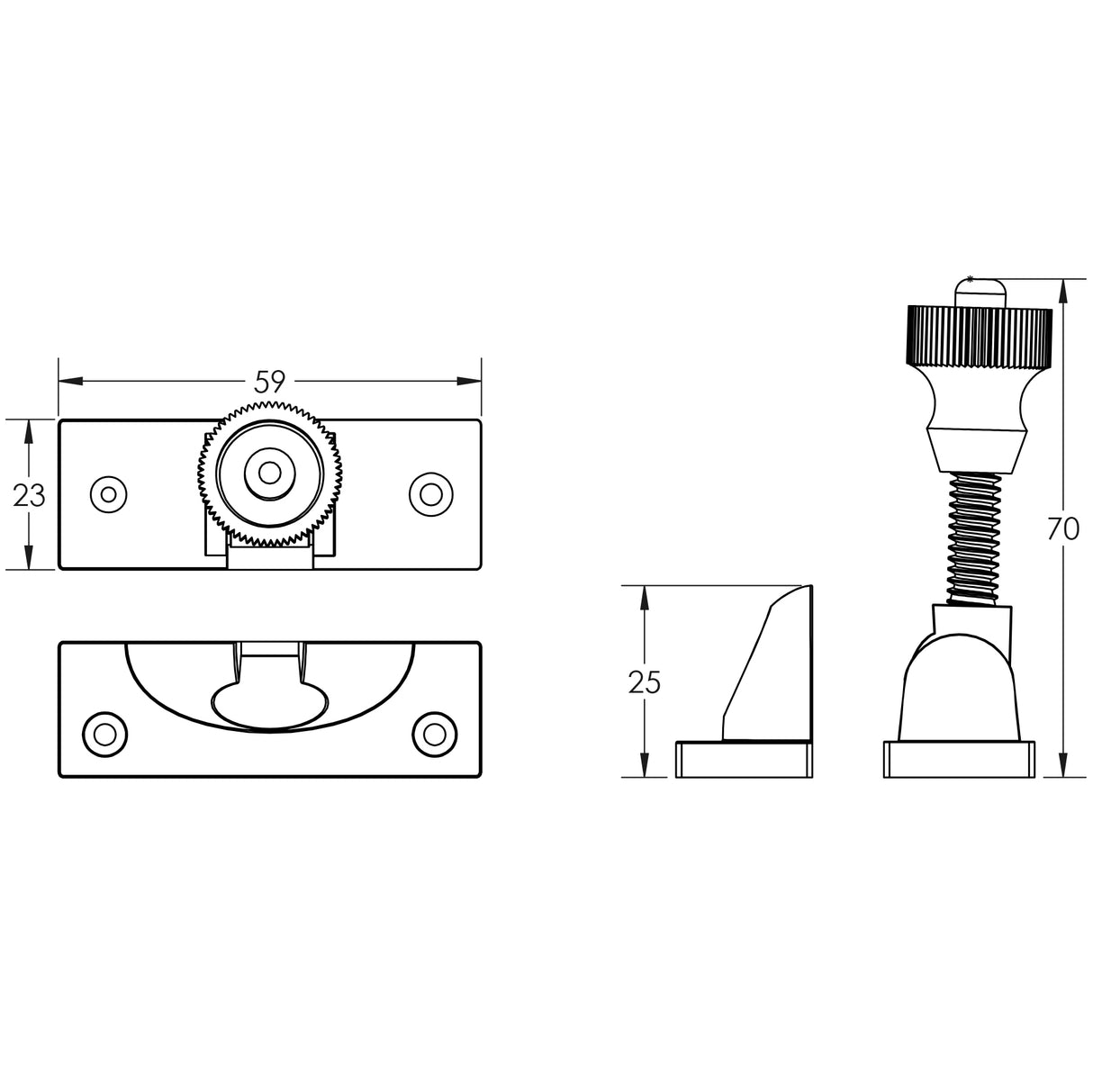 Technical drawing of of Frelan - Jedo Lockable Brighton Fasteners 58mm Polished Brass Sku. JV88LPB