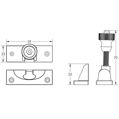 Technical drawing of of Frelan - Jedo Lockable Brighton Fasteners 58mm Polished Brass Sku. JV88LPB