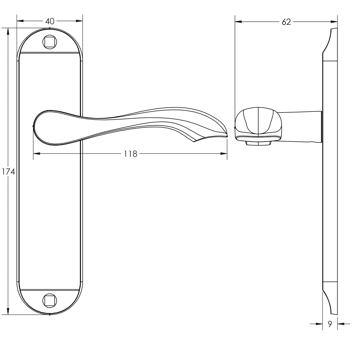 Technical drawing of of Frelan - Broadway Suite Door Handle on Latchplate Polished Chrome Sku. JV921PC