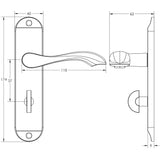 Technical drawing of of Frelan - Broadway Suite Door Handle on Bathroom Plate Polished Chrome Sku. JV922PC