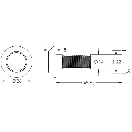 Technical drawing of of Frelan - Jedo 180 Degree Door Viewers to Fit 35-55mm Doors FD30/60 C/W Intumescent Black Sku. JV944BL