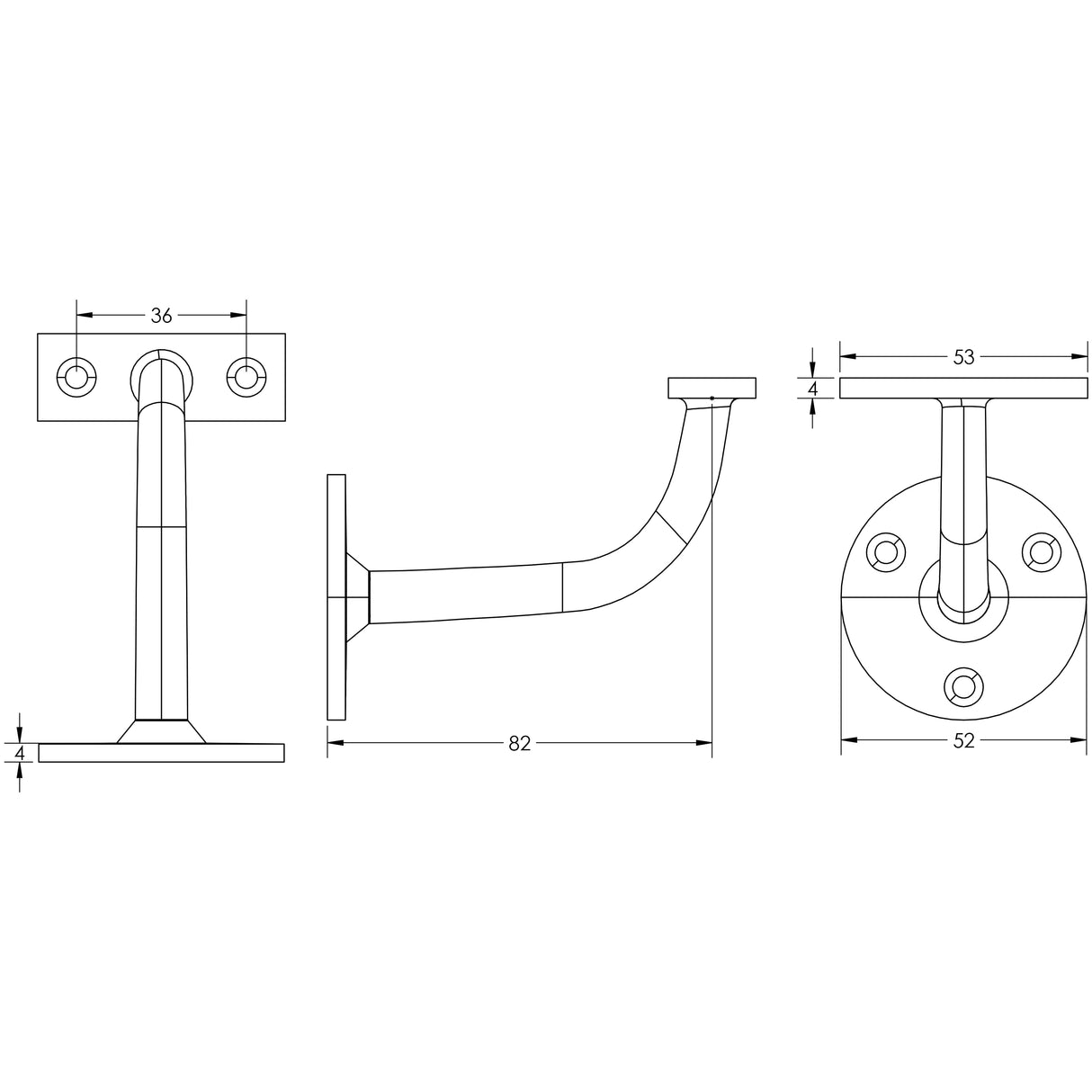 Technical drawing of of Frelan - Jedo Zinc Handrail Brackets 80mm Polished Chrome Sku. JV95BPC